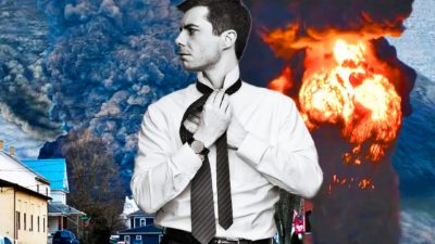Edit of Pete Buttigieg responding to the Ohio train derailment. Credit: Alexander J. Williams III/Popacta.